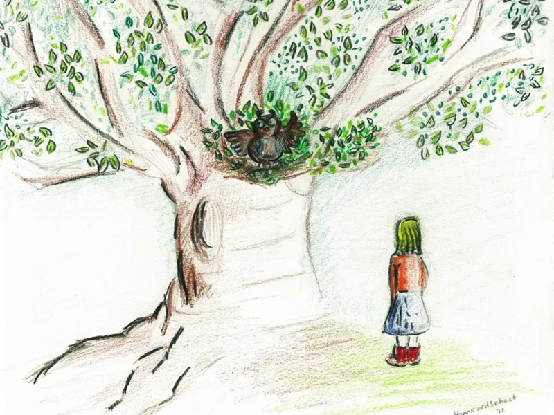Tekening van Hanne: Dagna bij de wijze oude eik